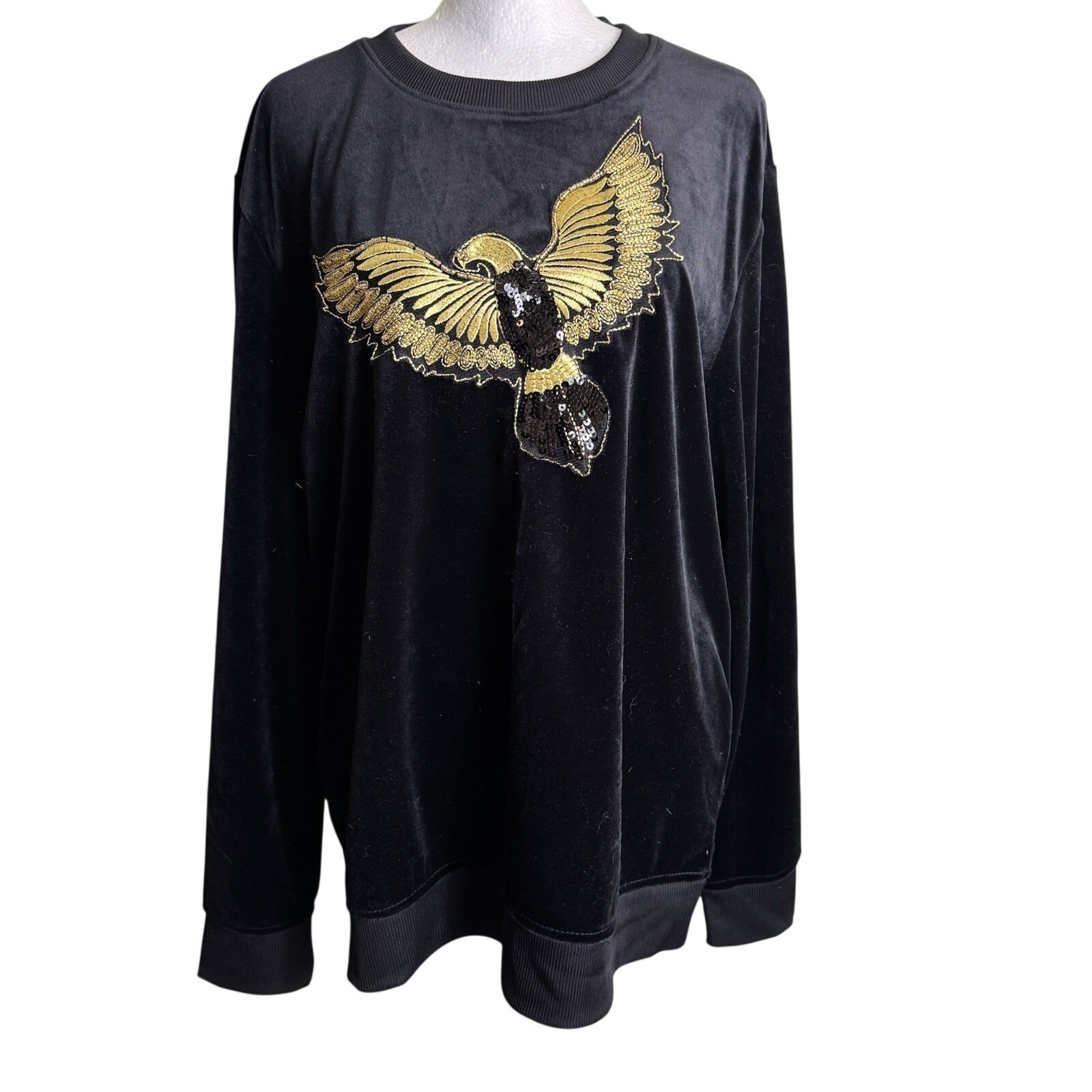 Inc Velvet Sequin Eagle Sweatshirt Bling Gothic Grunge Glam Velour Top Large